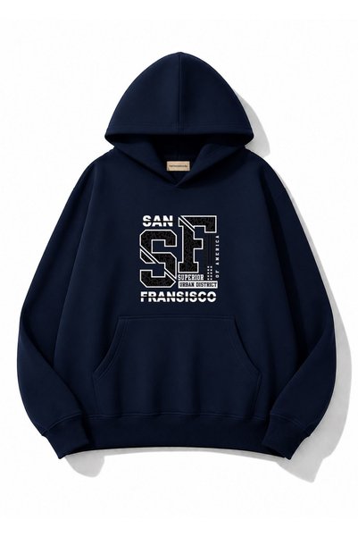 herkesemoda San Francisco Printed Oversize Sweatshirt with Kangaroo Pocket