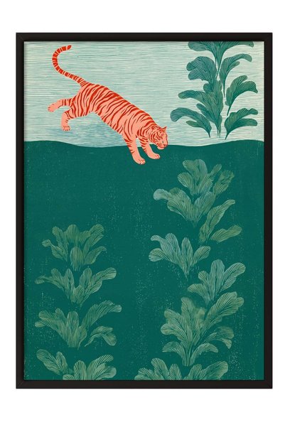 Postifull Poster cu un leu și plante verzi – Tablou cu ramă neagră Nr. 180142