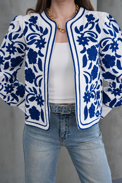 NEW JOURNAL Jachetă boemă cu broderie florală Saks pentru femei QS705