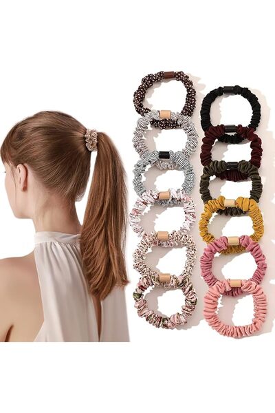 Ivyu Ivew Black Satin Silk Hair Scrunchies for Women - Small Scrunchies for W...