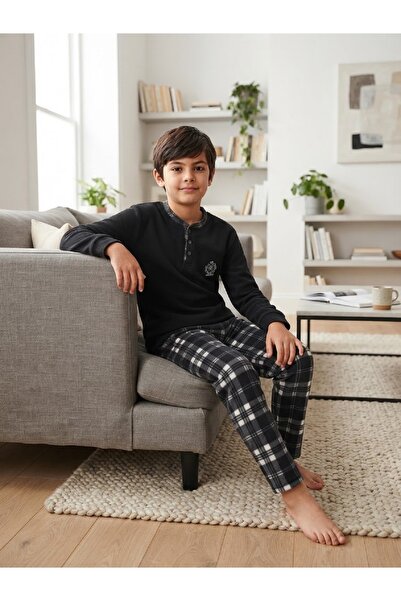 KAPİTEX Set de pijamale din fleece în carouri pentru bărbați Baba Oğul (se vâ...