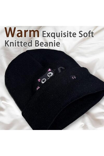 ELECDON Beanie Hat for Women with Cute Cat Pattern - Winter Hat for Women with Cute Cat Pattern |   Soft Warm Knitted Hat