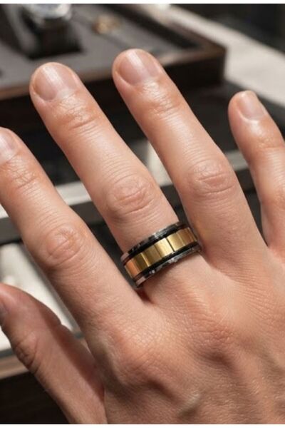 HOŞGÖR ACCESSORIES Men's Gold Steel Ring