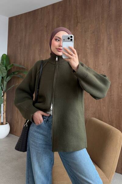 salisburys Molly Nelly Kadın Oversize Triko Çift Fermuarlı Hırka