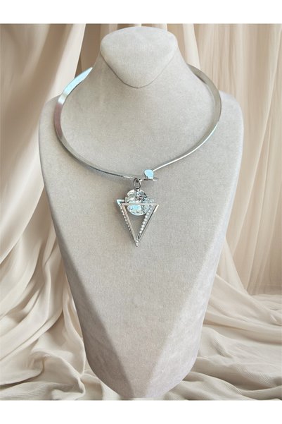 Dore Collection Silver Future Silver Rigid Ring Triangle Crystal Ball Pendant