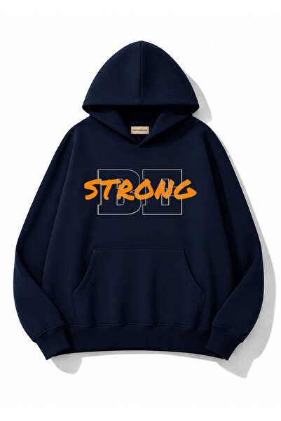 herkesemoda Hanorac cu glugă cu imprimeu Be Strong și detalii, cu 2 fire de ață
