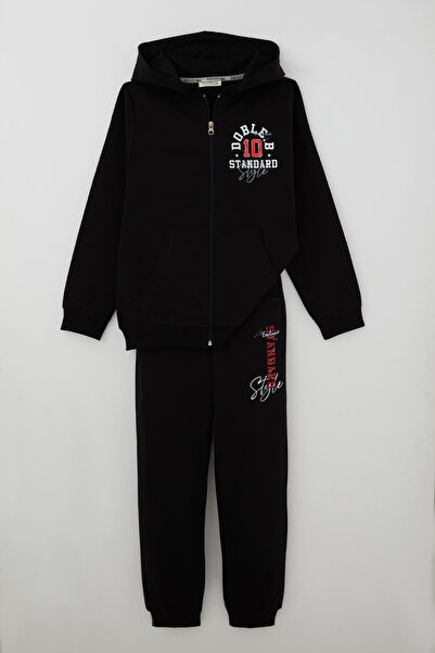 Breeze Boy's Tracksuit Set with Lettering Printed Hooded Zipper, Ages 10-14, ...