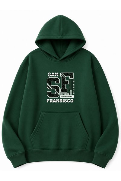 herkesemoda San Francisco Printed Oversize Sweatshirt with Kangaroo Pocket