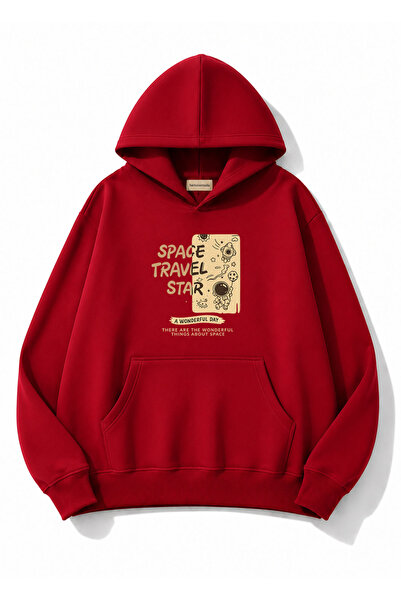 herkesemoda Sweatshirt sa širokim krojem i klokanskim džepom sa motivom svemi...