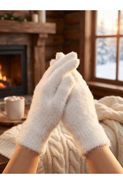 Eke Tekstil Women's Plush Long Finger White Gloves