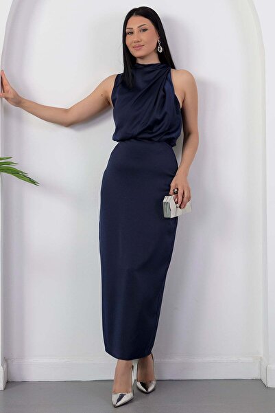 PULLIMM Crew Neck Slit Front Flowy Dress Grs4126