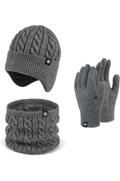 EXCEFORE Winter Mini Hat and Scarf Set with Ear Covers, Wool Lined Skull Cap,...