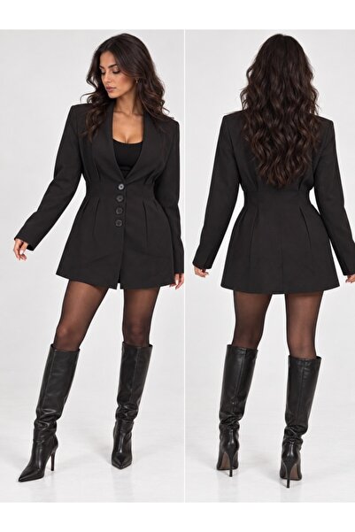 SİYAH BELDEN OTURTMALI BLAZER CEKET ELBİSE