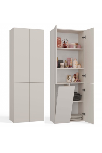 Topeshop Dulap de baie TOP E SHOP NEL 1K cu ușă lungă și coș, finisaj cașmir