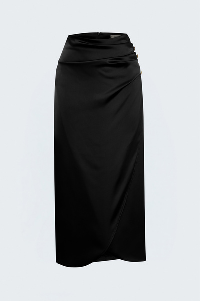 Sateen Button Detailed Satin Skirt - Black