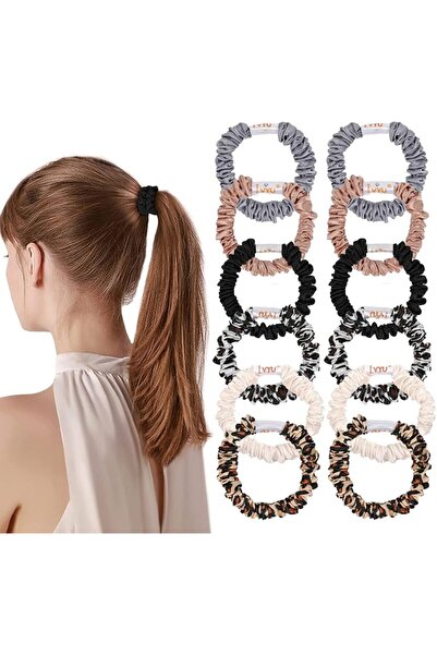 Ivyu اي فيو ربطات شعر حريرية سوداء من الساتان للنساء - ربطات شعر صغيرة للنساء...