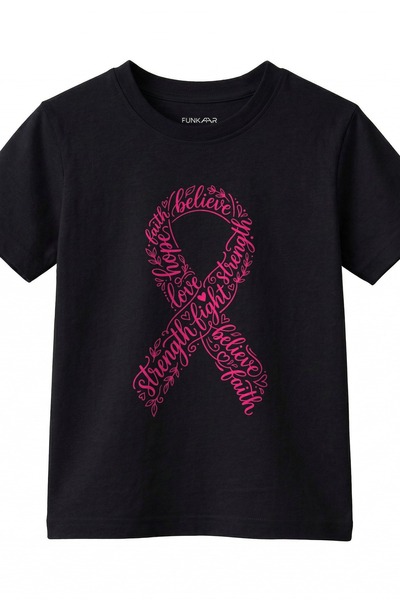 Funkaar Hope Ribbon Cancer Awareness Kids T-Shirt – 100% Cotton Unisex
