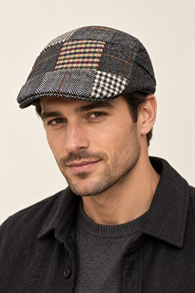 CosmoOutlet Unisex Patchwork Cap Hat Classic Model with Plaid and Herringbone Pattern