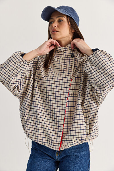 Bianco Lucci Women's Oversize Plaid Patterned Lined Water Repellent Raincoat ...