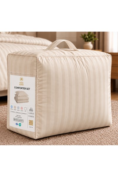 HOME AURAA Cotton Ease Single Comforter Set with Pillow Cover- 140×200 cm – Beige I 100% Premium Cotton I 250 Thread Count.