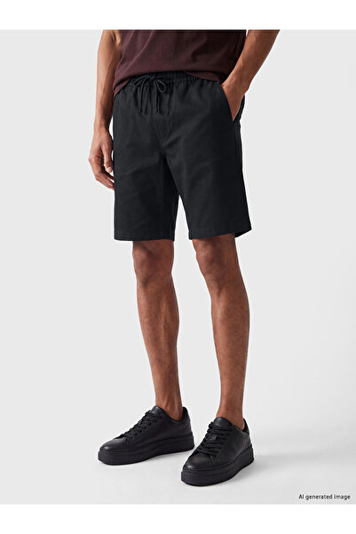 LC Waikiki Vizyon New Season Black Regular Fit Linen Look Men's Shorts
