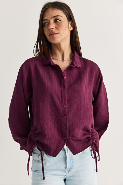 Bianco Lucci Women's Side Gathered Tie Detailed Buttoned Shirt 2344 60286594