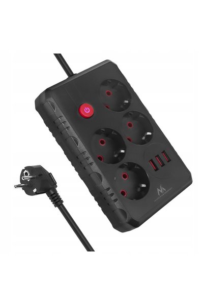 Maclean Prelungitor MCE393 4 Prize + 3xUSB 2500W 3m Negru