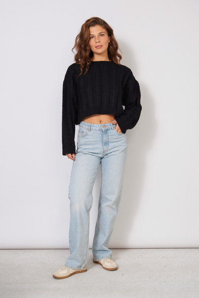 Nisan Hair Braided Crochet Necklace Short Knit Sweater Black