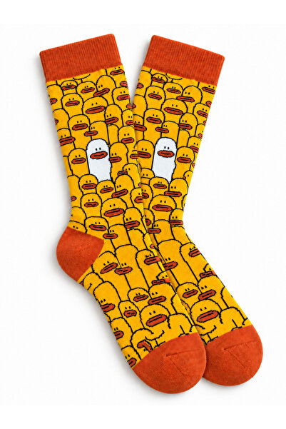 Loopie Socks Ördek Desenli Pamuklu Soket Çorap - İsme Özel Şerit - Hediye Çanta