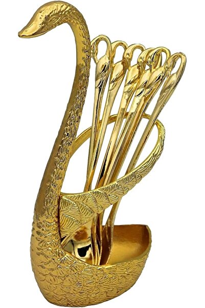 Goishtrie Golden Swan Spoon Holder with 6 Mini Spoons Stainless Steel for Des...