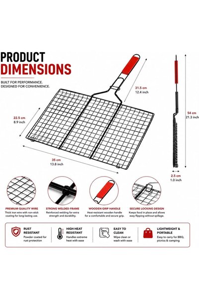 Generic Non-Stick BBQ Grill Basket with Long Handle, Stainless Steel Grill Mesh Basket for Meat, Vegetables & Fish, Portable Barbecue Grilling Basket for Charcoal Grill, Gas Grill, Camping & Outdoor Cooking