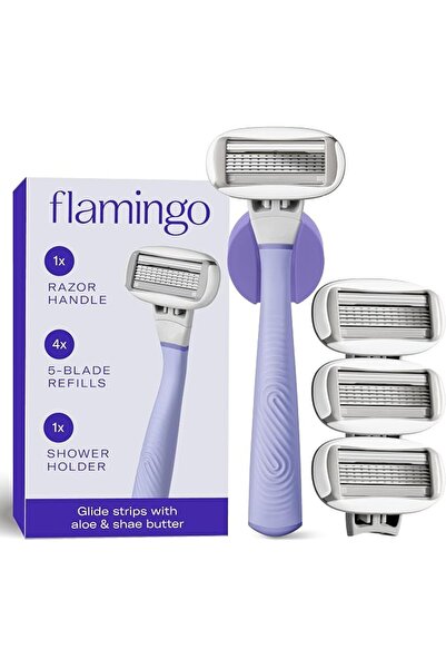 Flamingo Women's 5-Blade Razor Set with Handle and 4 Refill Blades with 5 Bla...