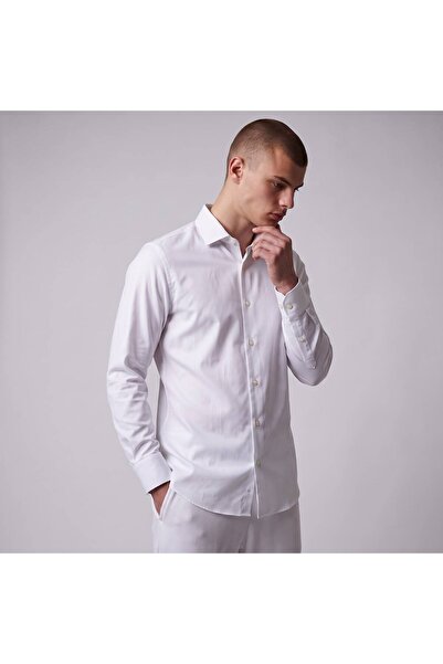Erkek Beyaz Slim Fit Uzun Kollu Pamuklu Gömlek