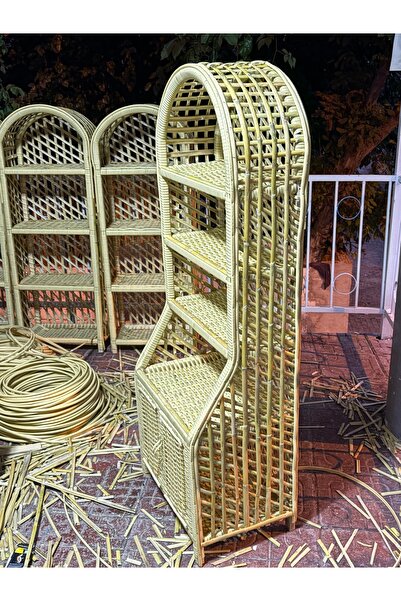 El Yapımı Doğal Bambu Hasır Çok Amaçlı Raf, Kitaplık, Düzenleyici Dolap ve Dekoratif Stand