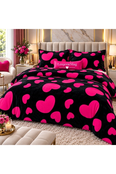 East Comfort Lenjerie Cocolino 4 piese Negru-Rosu Model Inimioare cu Elastic ...