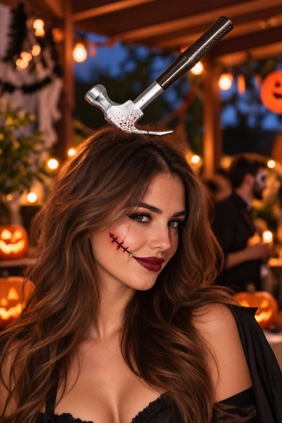 DODOMAR Halloween Halloween Model de ciocan Coroană cu efect de sânge Accesor...
