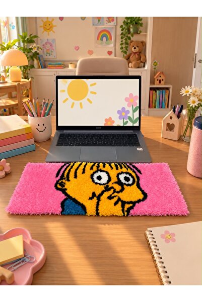 El Yapımı Karakter Tasarımlı Tufting Klavye Pedi 40x17 cm Pembe Desk Mat