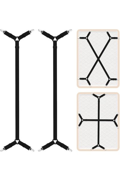 AUAUY 2PCS Extended Bed Sheet Clips, Adjustable Straps-White, 4 Clips