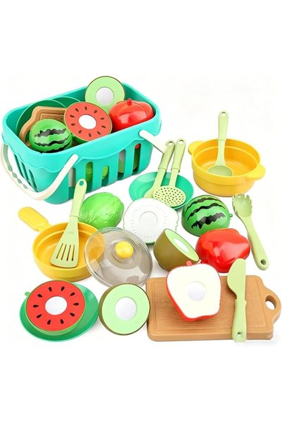 HQstrap 17PCS Fruit Toy Set, Cutting Play Food Toys for Kids,Pretend Play Kit...