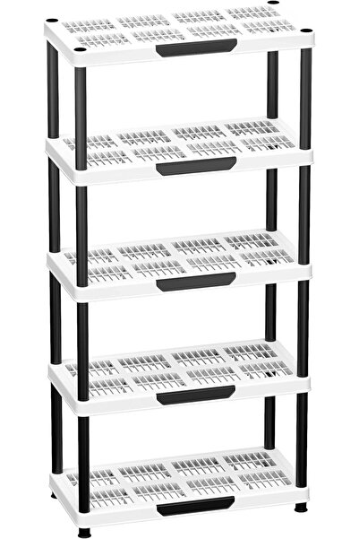 Cosmoplast Cosmoblast White and Black 5-Tier Storage Shelf, Plastic