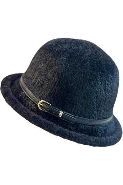 Generic Women's Wool Felt Bucket Hat with Leather Belt Buckle, Black, Adjusta...