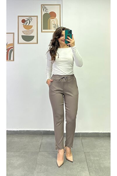 bydenizcollection Pantaloni din Lycra cu buzunare, cu detaliu nasturi aurii l...