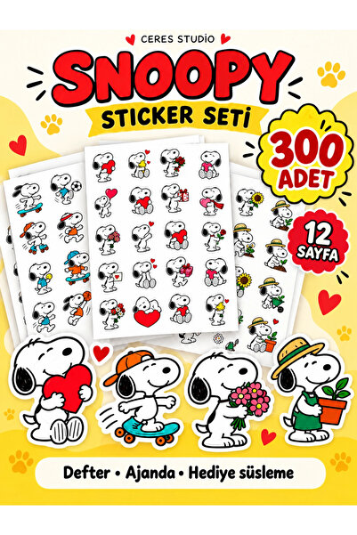 Ceres Studio Snoopy Sticker Seti – Defter, Ajanda ve Hediye Süsleme Etiketleri