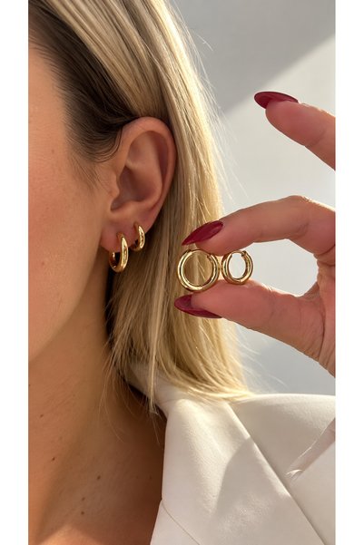 GLARE JEWELRY CO 4 Pcs Large and Small Size Stainless Steel Hoop Earrings