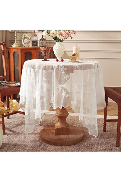 Yelajoy 55 x 55 Inch Lace Tablecloth, Vintage Beige Butterfly Embroidered Squ...