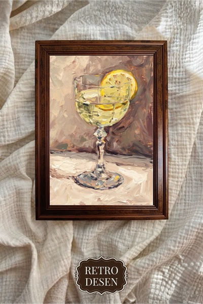 Retro Limonlu İçecek Kadehi Çerçeveli Sanat Tablosu, Vintage Duvar Dekoru (00...