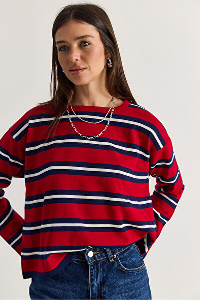Bianco Lucci Women's Crew Neck Striped Oversize Slim Knitwear Blouse 0543 602...