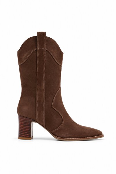 5in1Canpolat Brown Heeled Western Boots 26044