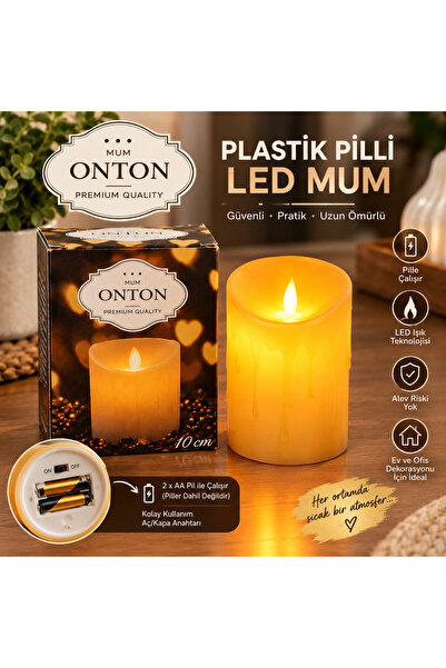 Premium Plastik Pilli LED Mum - 10 cm Dekoratif Alevsiz Mum
