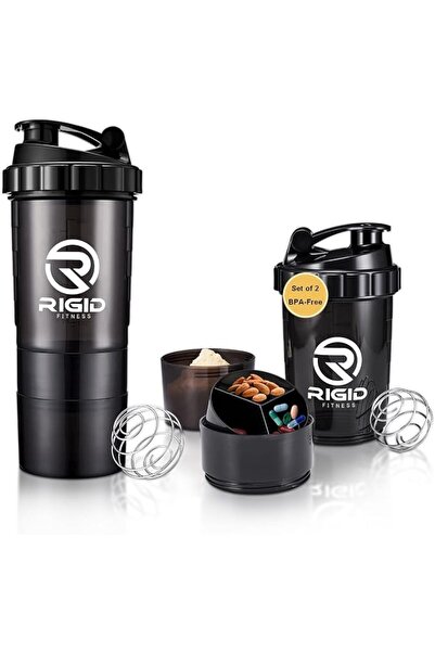 RIGID FITNESS (2 Pack) Protein Shaker Bottle x2 (500ml) - Leak-Proof Blender ...